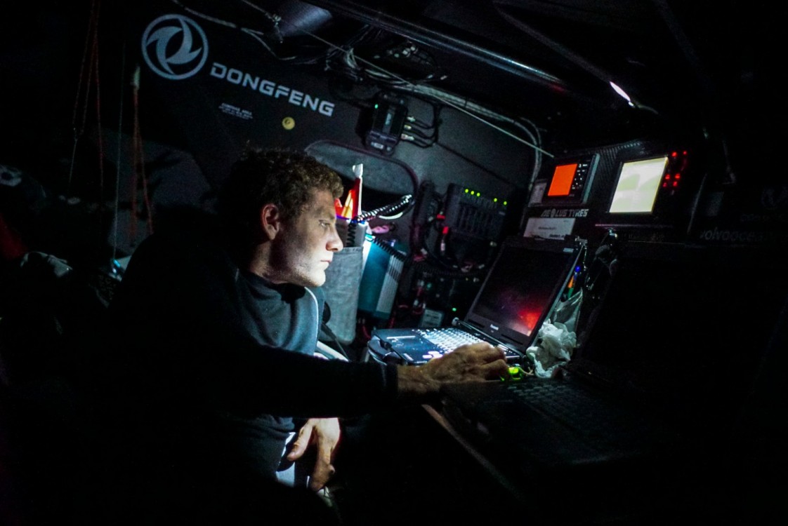 2014-15, Dongfeng Race Team, Leg7, OBR, VOR, Volvo Ocean Race, onboard, Charles Caudrelier, down below, nav, navigation desk