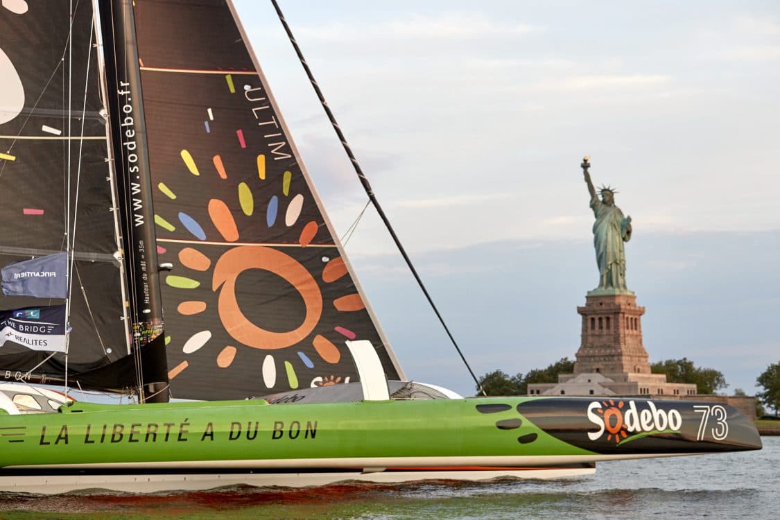 06-2017, NEW YORK CITY, USA, THE BRIDGE, ARRIVAL FINISH, ARRIVEE, MULTIHULL, MULTICOQUE, ULTIM, THOMAS COVILLE, SODEBO ULTIM