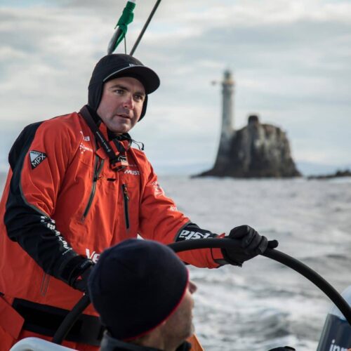 2017-18, Charles Caudrelier, Commercial, Dongfeng, Fastnet Rock, Leg Zero, Musto, On board, On-board, Pre-race, Race Sponsors, Rolex Fastnet Race, Skipper, Vestas 11th Hour Racing, french, helm, wheel