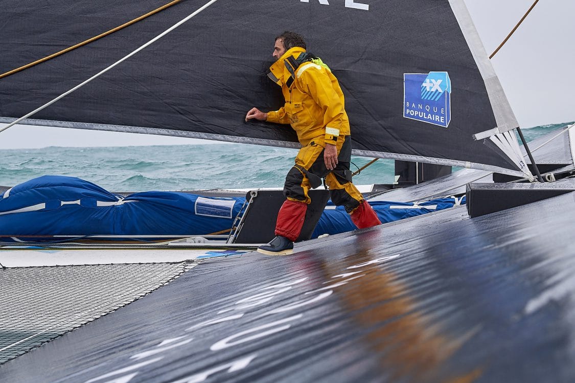 BANQUE POPULAIRE IX, ARMEL LE CLEA'H, BANQUE POPULAIRE, TRIMARAN, VOILE, ONBOARD, MANOEUVRES, ACCASTILLAGE